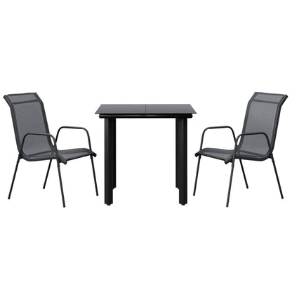 Set da Pranzo da Giardino 3 pz Nero in Acciaio e Textilene