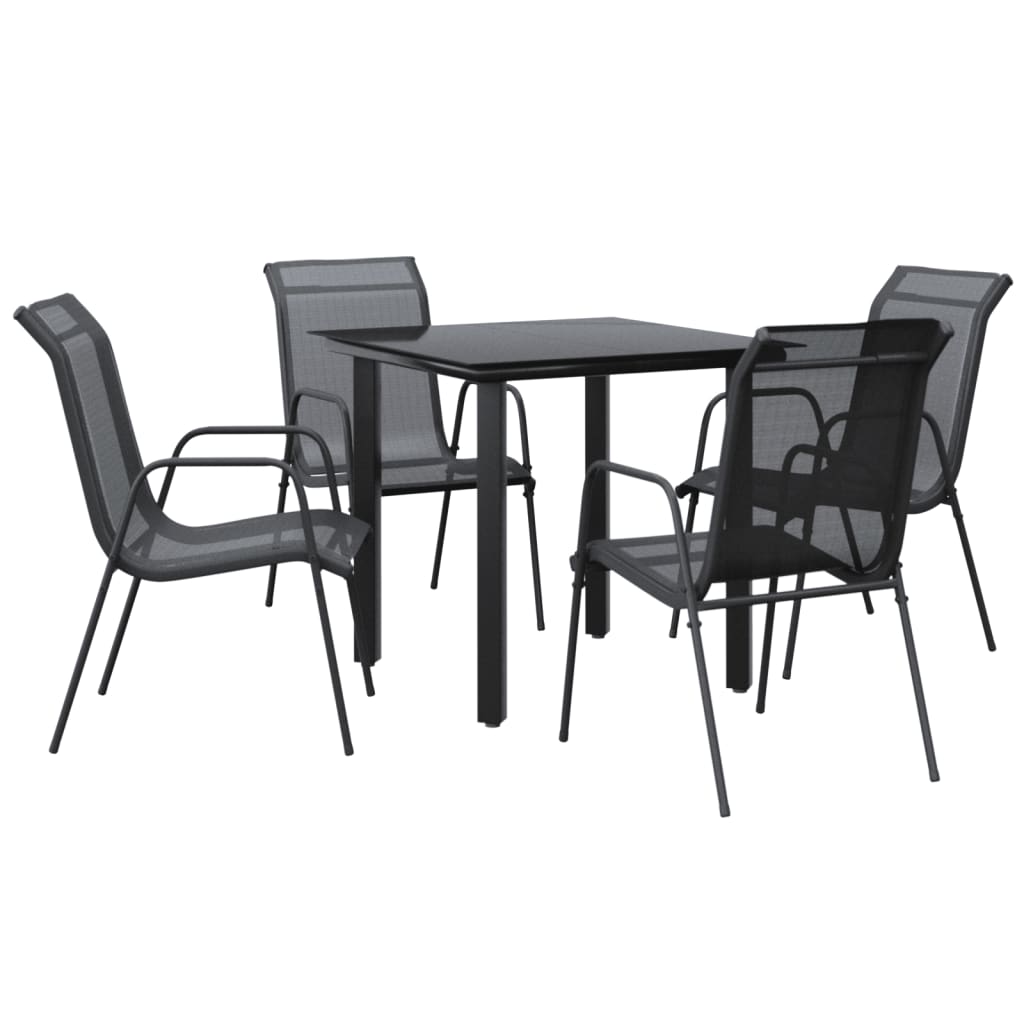 Set da Pranzo da Giardino 5 pz Nero in Acciaio e Textilene