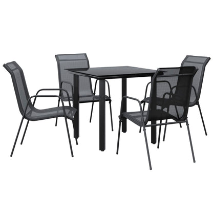 Set da Pranzo da Giardino 5 pz Nero in Acciaio e Textilene