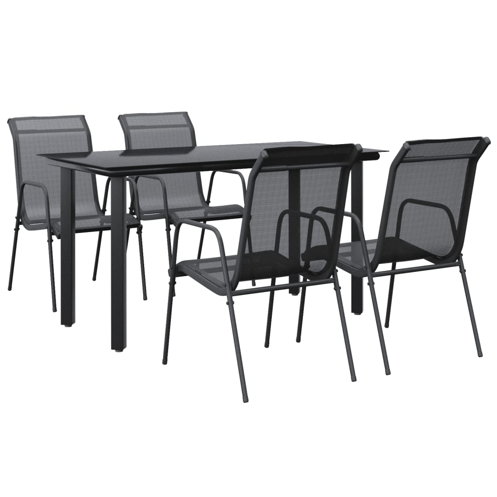 Set da Pranzo da Giardino 5 pz Nero in Acciaio e Textilene