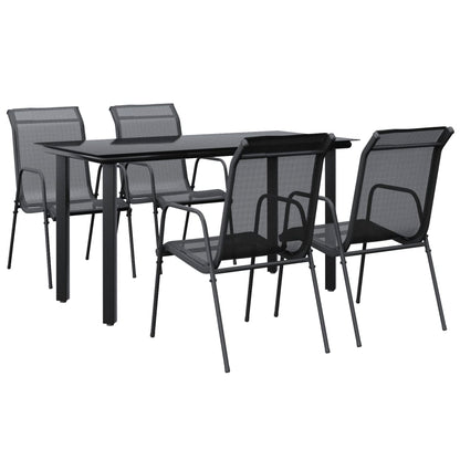 Set da Pranzo da Giardino 5 pz Nero in Acciaio e Textilene