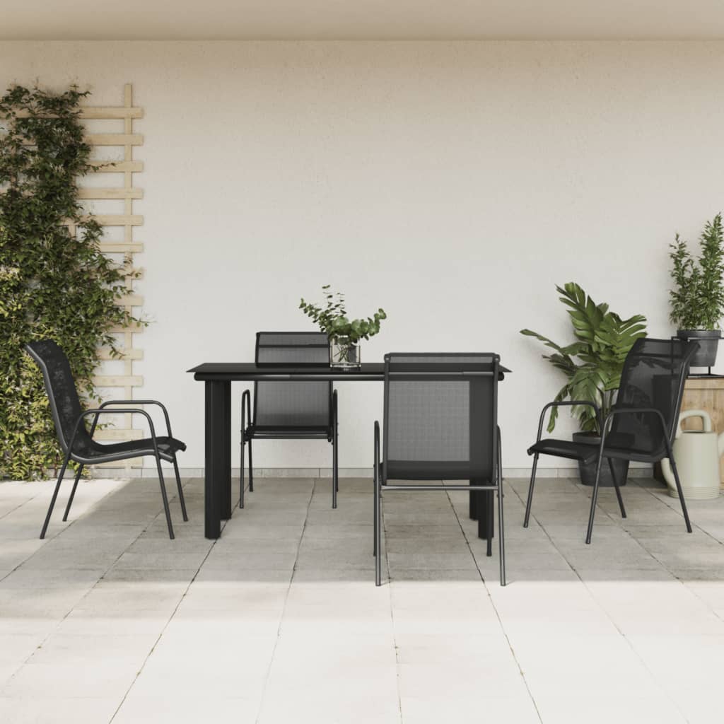 Set da Pranzo da Giardino 5 pz Nero in Acciaio e Textilene