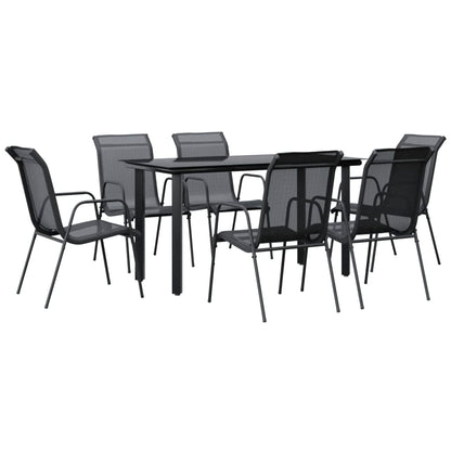 Set da Pranzo da Giardino 7 pz Nero in Acciaio e Textilene