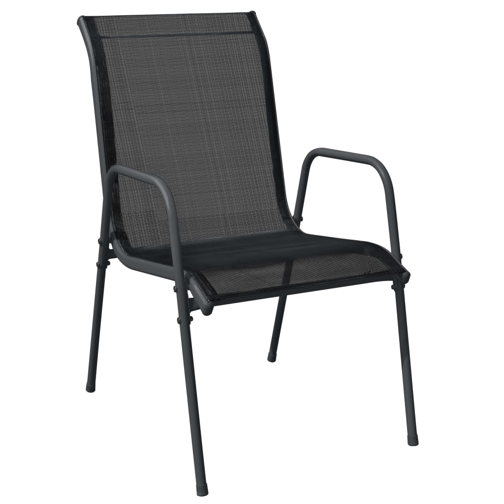 Set da Pranzo da Giardino 7 pz Nero in Acciaio e Textilene