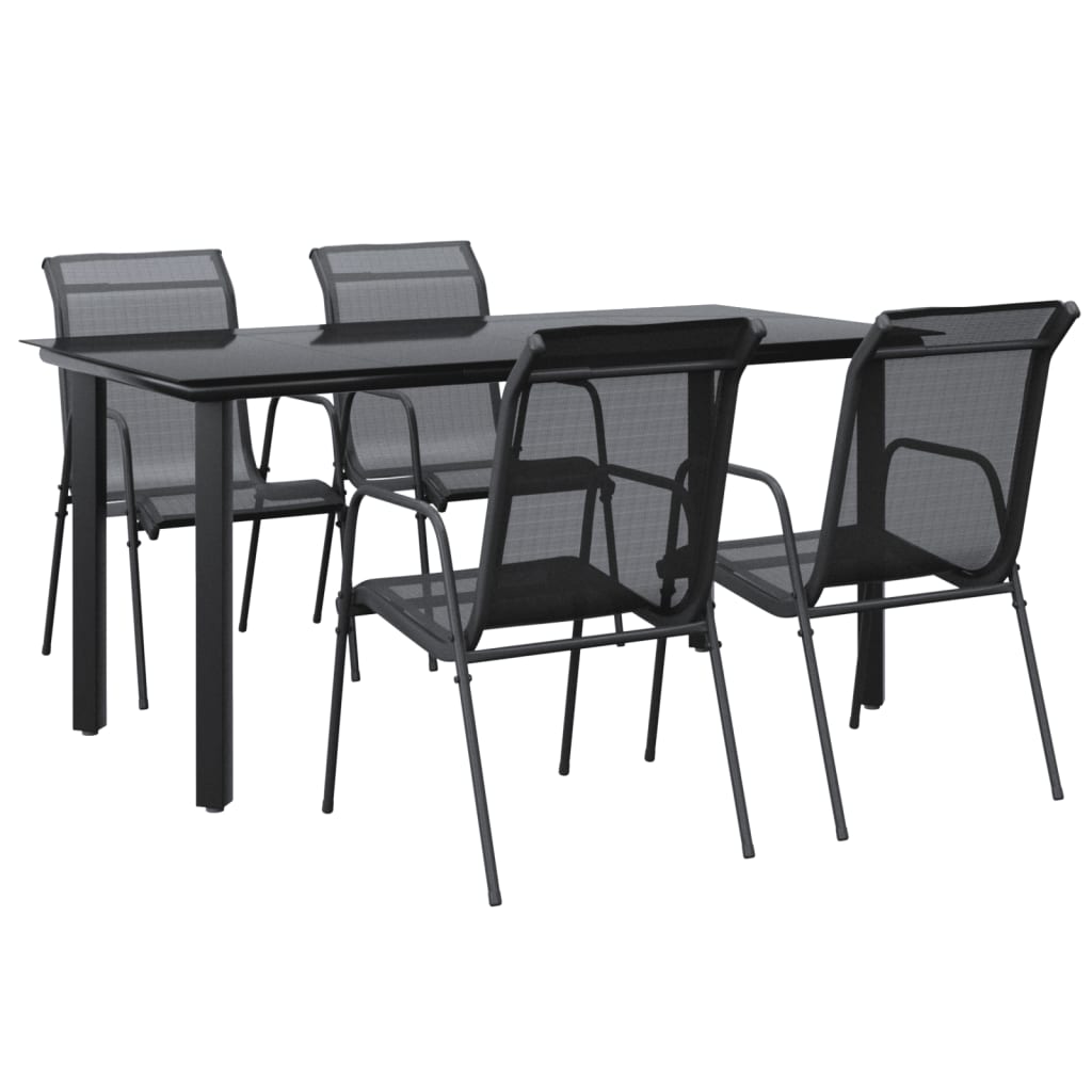 Set da Pranzo da Giardino 5 pz Nero in Acciaio e Textilene