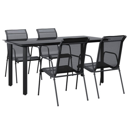Set da Pranzo da Giardino 5 pz Nero in Acciaio e Textilene