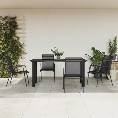 Set da Pranzo da Giardino 5 pz Nero in Acciaio e Textilene