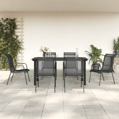 Set da Pranzo da Giardino 7 pz Nero in Acciaio e Textilene