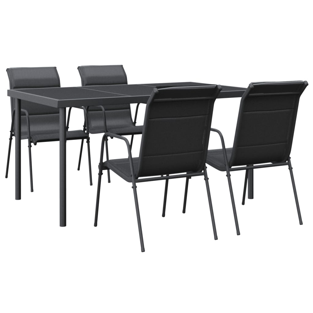 Set da Pranzo da Giardino 5 pz Nero in Acciaio e Textilene