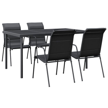 Set da Pranzo da Giardino 5 pz Nero in Acciaio e Textilene