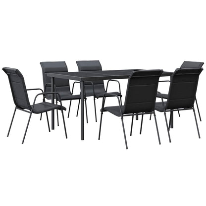 Set da Pranzo da Giardino 7 pz Nero in Acciaio e Textilene