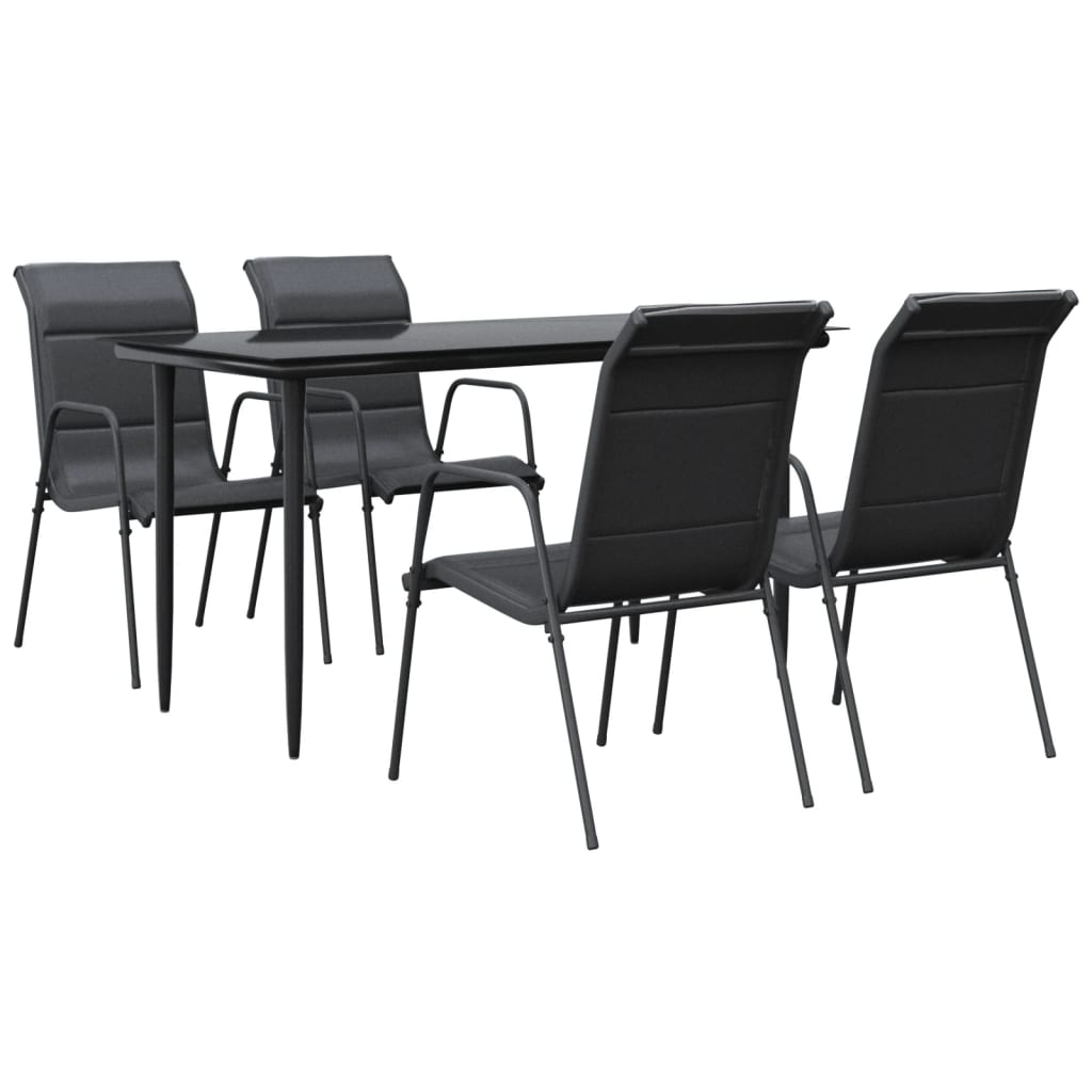 Set da Pranzo da Giardino 5 pz Nero in Acciaio e Textilene