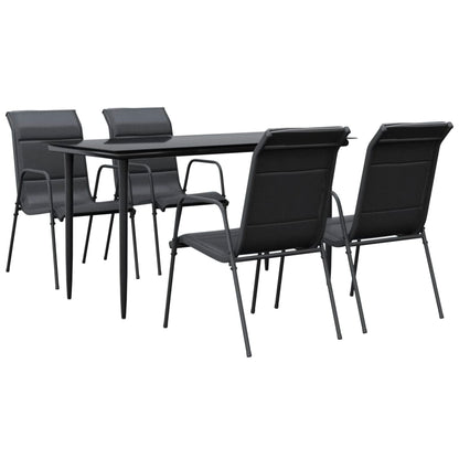 Set da Pranzo da Giardino 5 pz Nero in Acciaio e Textilene