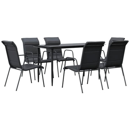 Set da Pranzo da Giardino 7 pz Nero in Acciaio e Textilene