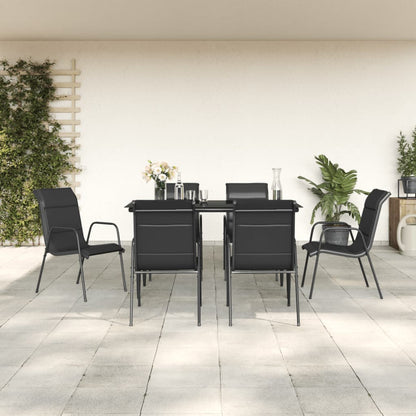 Set da Pranzo da Giardino 7 pz Nero in Acciaio e Textilene