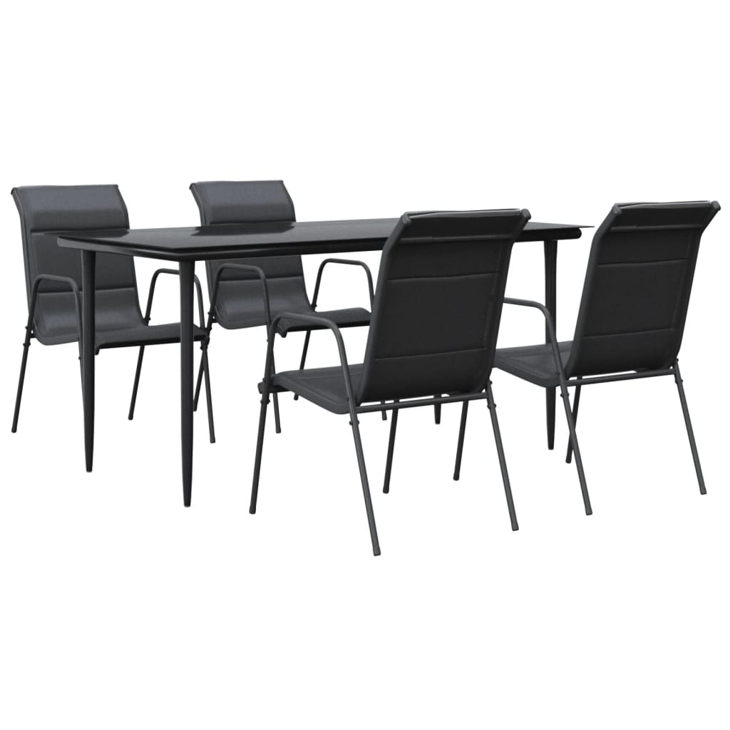 Set da Pranzo da Giardino 5 pz Nero in Acciaio e Textilene