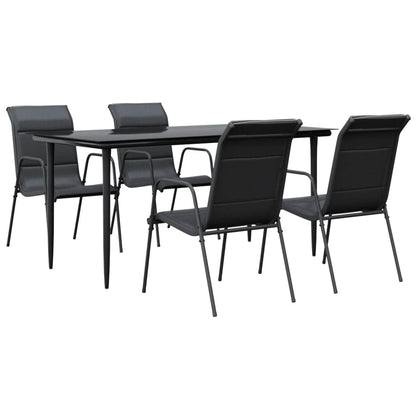 Set da Pranzo da Giardino 5 pz Nero in Acciaio e Textilene