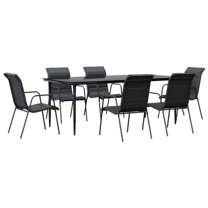 Set da Pranzo da Giardino 7 pz Nero in Acciaio e Textilene
