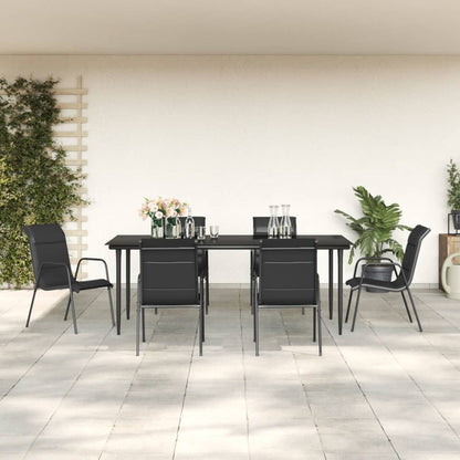 Set da Pranzo da Giardino 7 pz Nero in Acciaio e Textilene