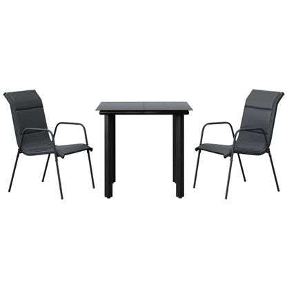 Set da Pranzo da Giardino 3 pz Nero in Acciaio e Textilene