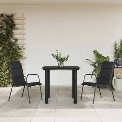 Set da Pranzo da Giardino 3 pz Nero in Acciaio e Textilene