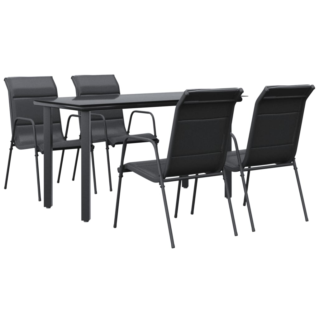 Set da Pranzo da Giardino 5 pz Nero in Acciaio e Textilene