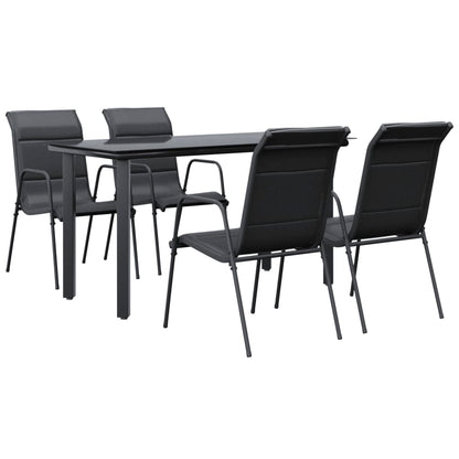 Set da Pranzo da Giardino 5 pz Nero in Acciaio e Textilene
