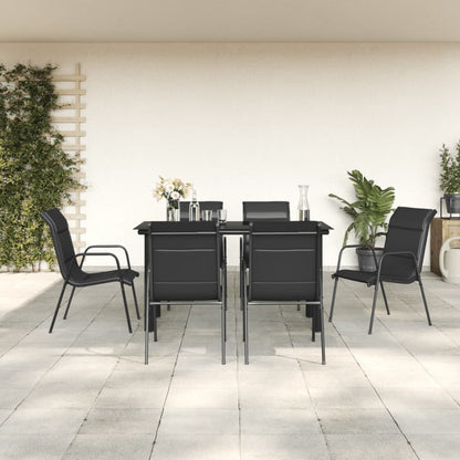 Set da Pranzo da Giardino 7 pz Nero in Acciaio e Textilene