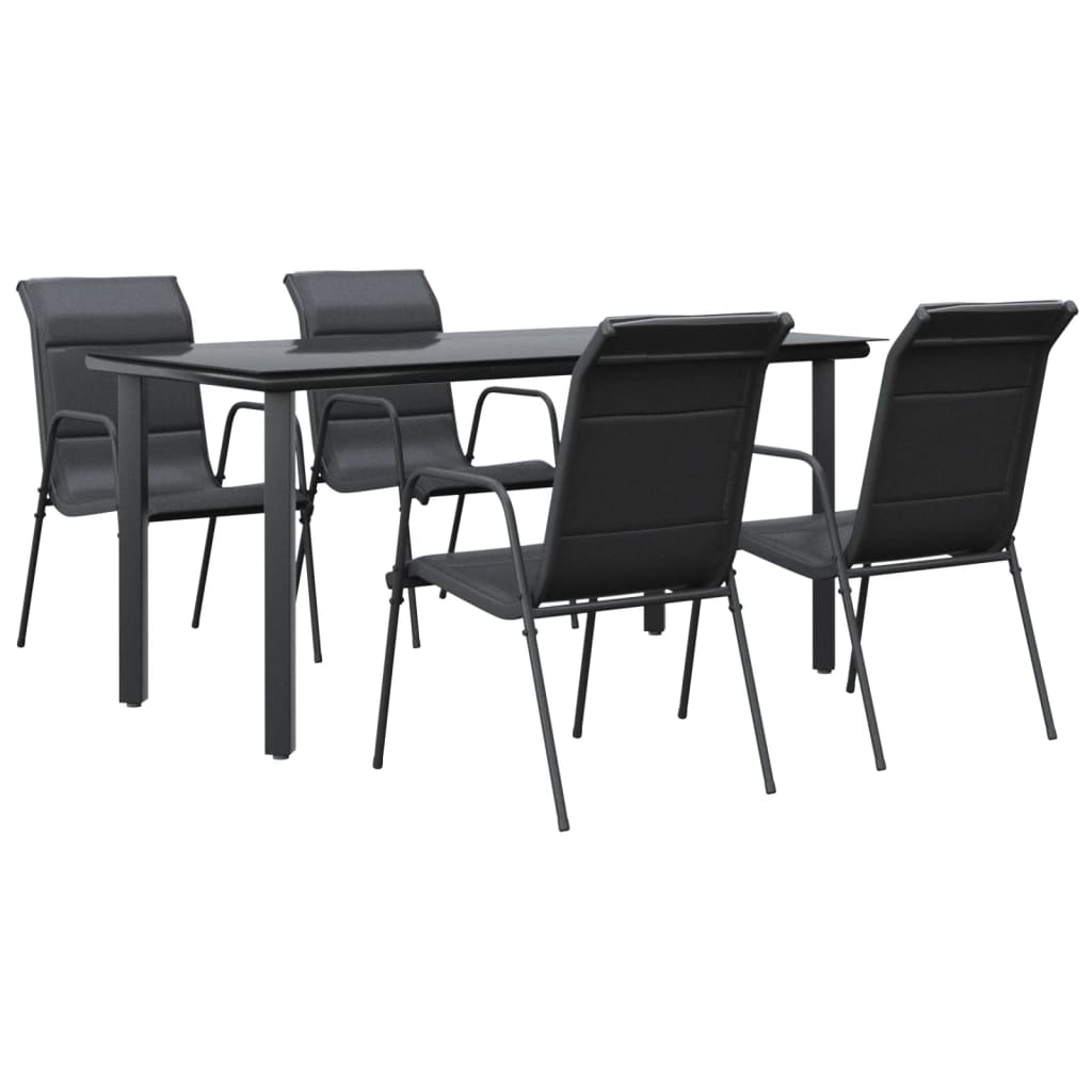 Set da Pranzo da Giardino 5 pz Nero in Acciaio e Textilene