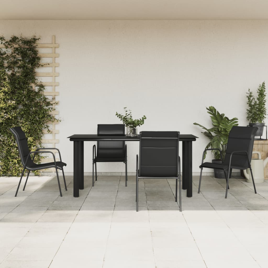 Set da Pranzo da Giardino 5 pz Nero in Acciaio e Textilene