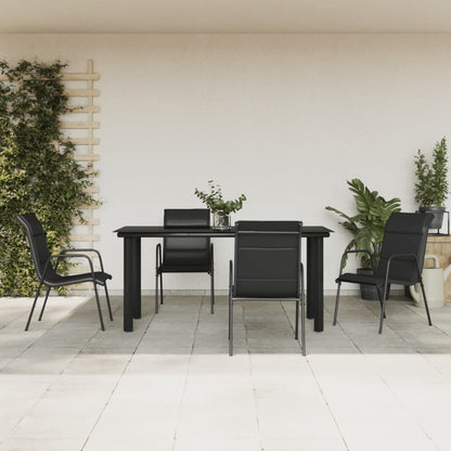 Set da Pranzo da Giardino 5 pz Nero in Acciaio e Textilene