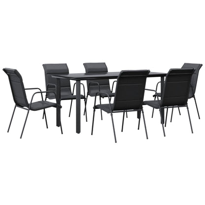 Set da Pranzo da Giardino 7 pz Nero in Acciaio e Textilene
