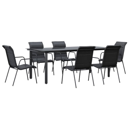 Set da Pranzo da Giardino 7 pz Nero in Acciaio e Textilene