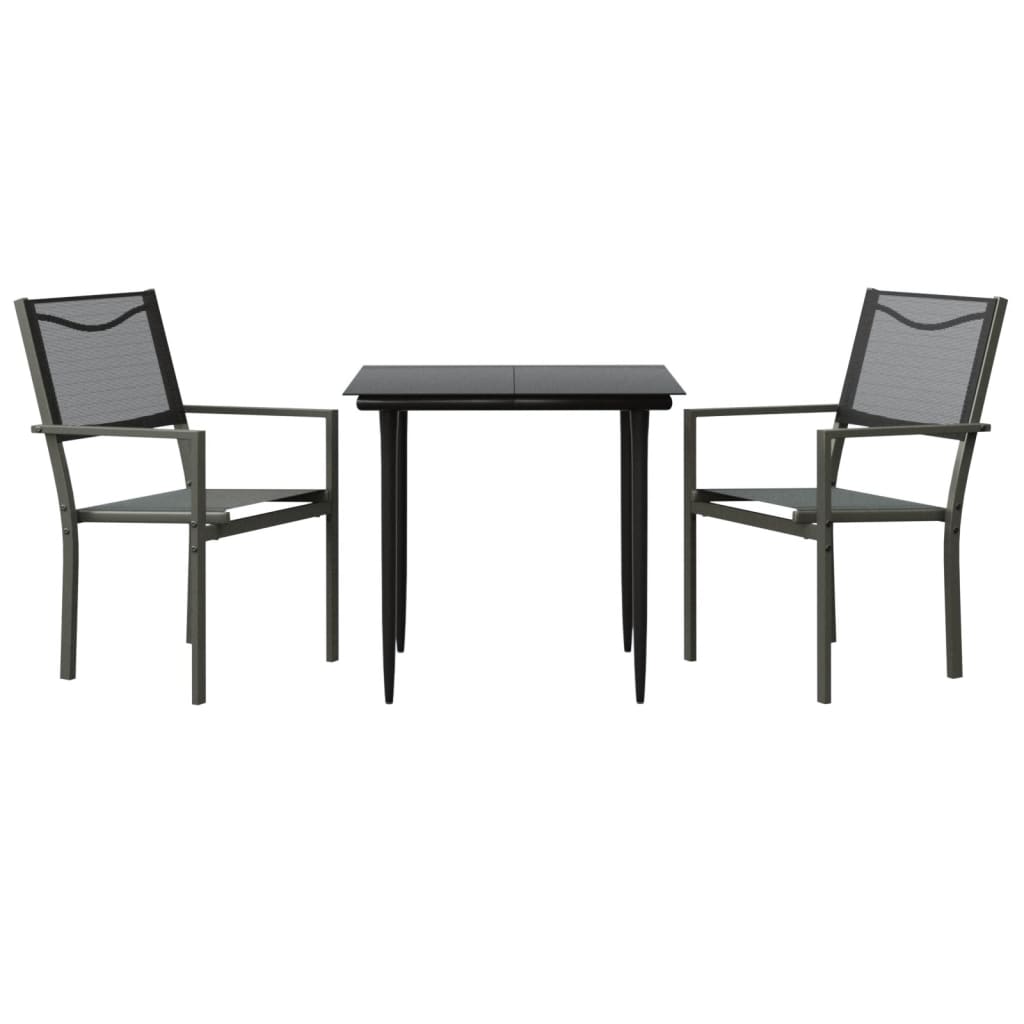 Set da Pranzo da Giardino 3 pz Nero in Acciaio e Textilene