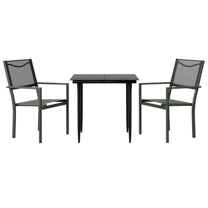 Set da Pranzo da Giardino 3 pz Nero in Acciaio e Textilene