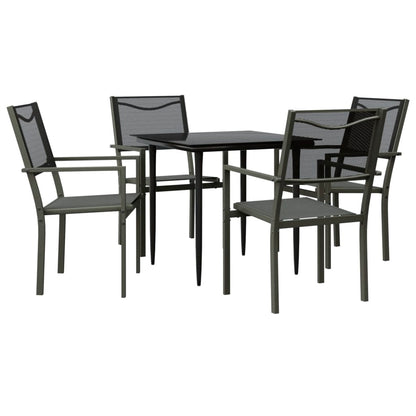 Set da Pranzo da Giardino 5 pz Nero in Acciaio e Textilene