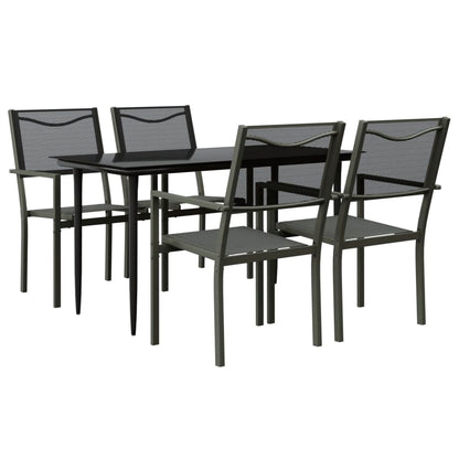 Set da Pranzo da Giardino 5 pz Nero in Acciaio e Textilene