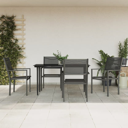 Set da Pranzo da Giardino 5 pz Nero in Acciaio e Textilene