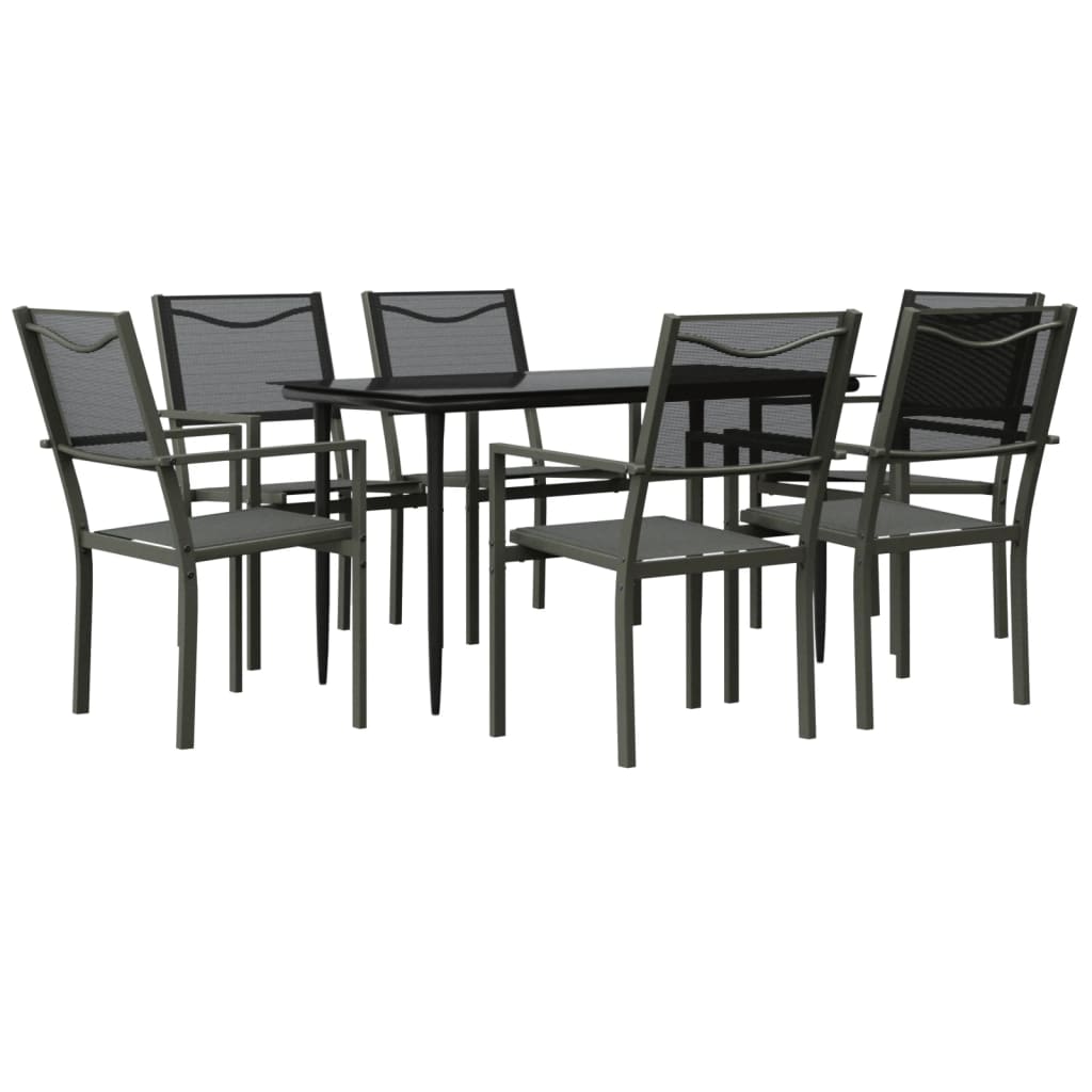 Set da Pranzo da Giardino 7 pz Nero in Acciaio e Textilene