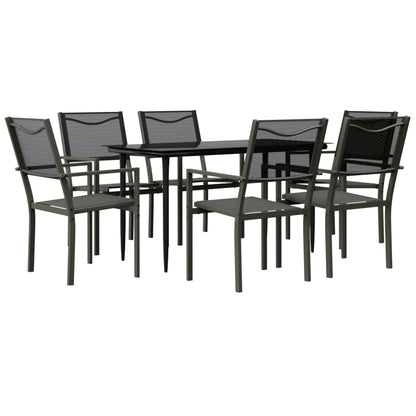 Set da Pranzo da Giardino 7 pz Nero in Acciaio e Textilene