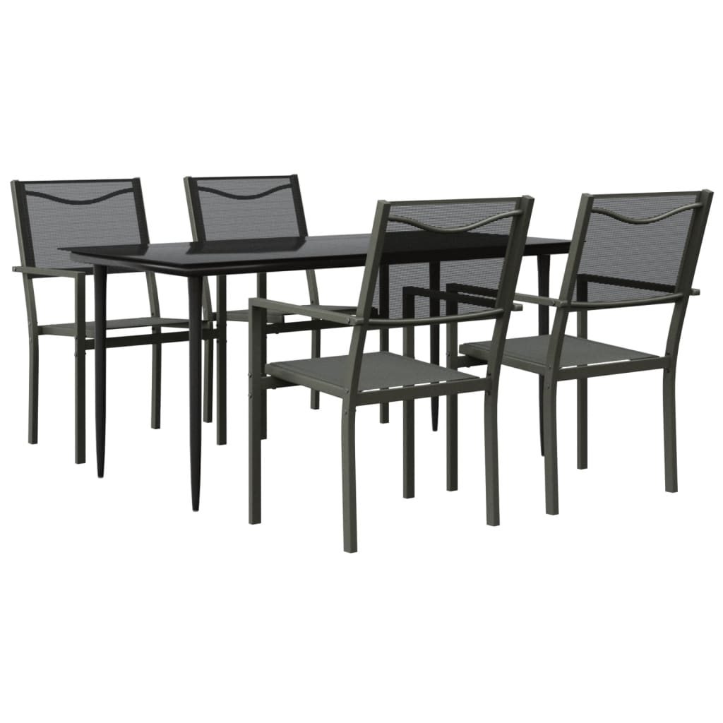 Set da Pranzo da Giardino 5 pz Nero in Acciaio e Textilene