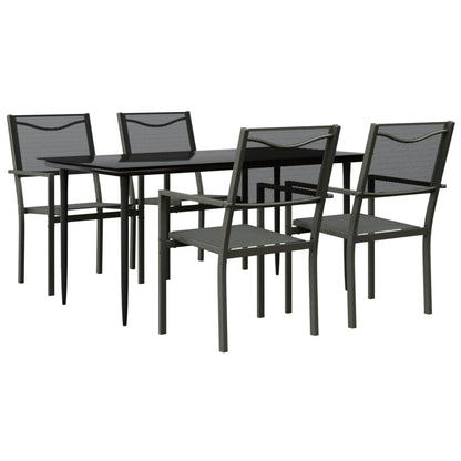 Set da Pranzo da Giardino 5 pz Nero in Acciaio e Textilene