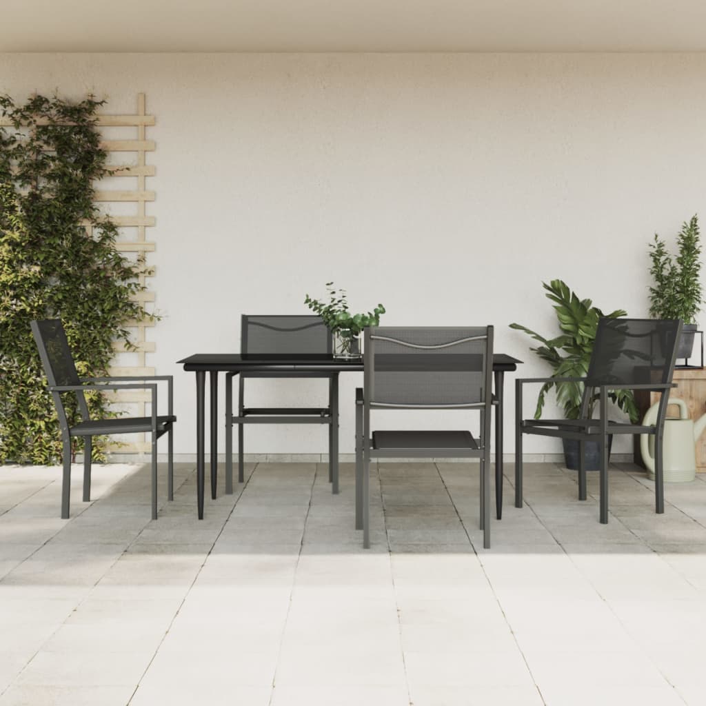 Set da Pranzo da Giardino 5 pz Nero in Acciaio e Textilene