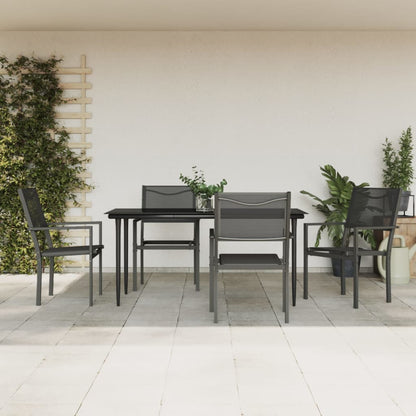 Set da Pranzo da Giardino 5 pz Nero in Acciaio e Textilene