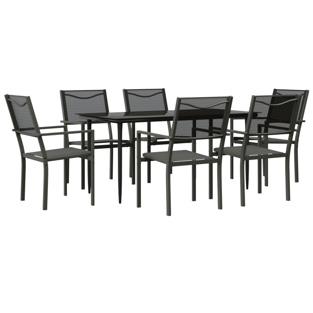 Set da Pranzo da Giardino 7 pz Nero in Acciaio e Textilene