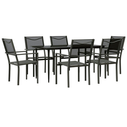 Set da Pranzo da Giardino 7 pz Nero in Acciaio e Textilene