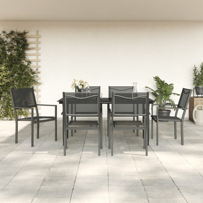 Set da Pranzo da Giardino 7 pz Nero in Acciaio e Textilene