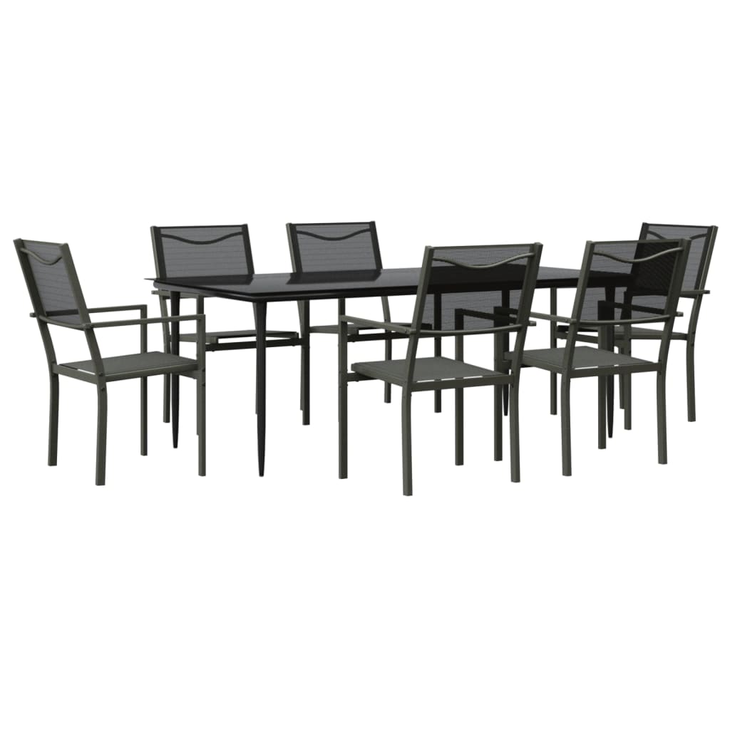 Set da Pranzo da Giardino 7 pz Nero in Acciaio e Textilene