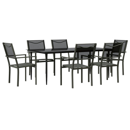 Set da Pranzo da Giardino 7 pz Nero in Acciaio e Textilene