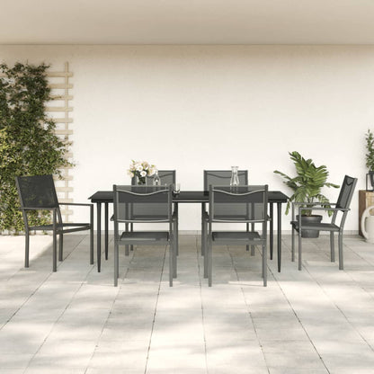 Set da Pranzo da Giardino 7 pz Nero in Acciaio e Textilene